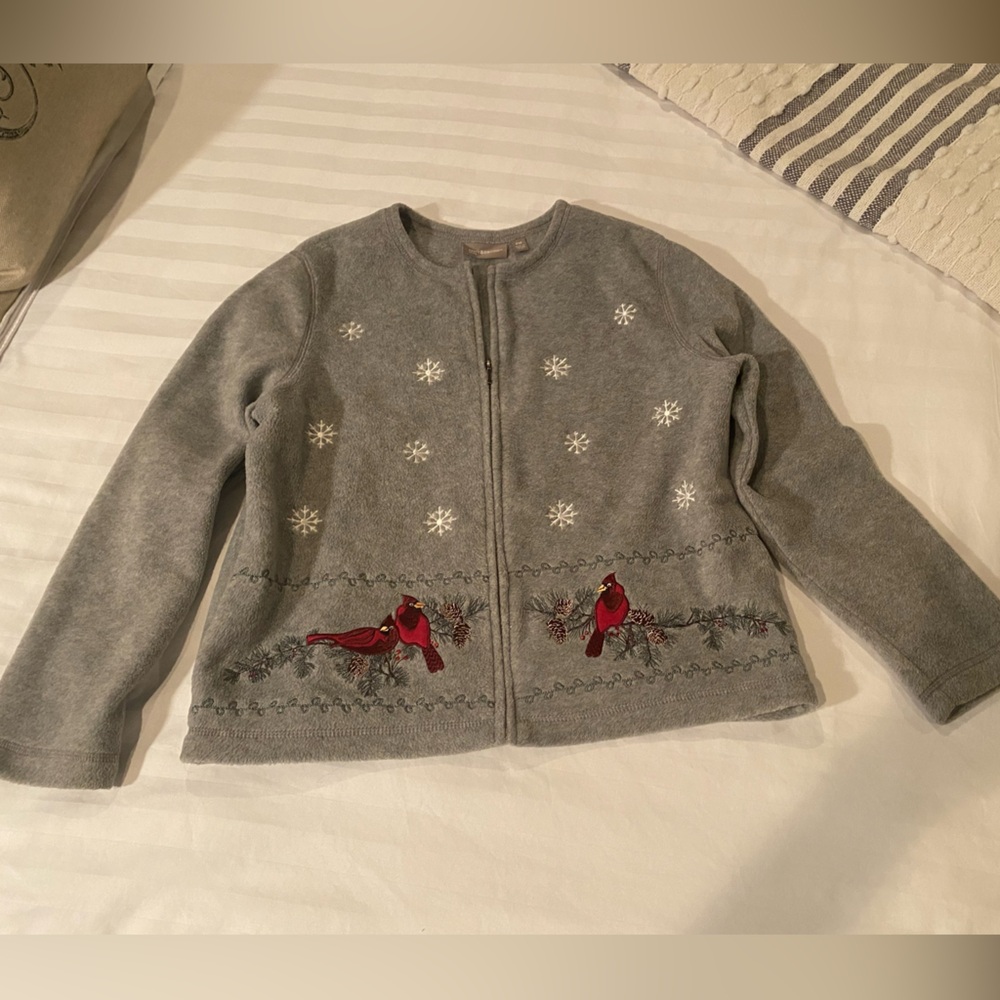 Croft & barrow
Gray Cardigan with Snowflake and Cardinal Embroidery